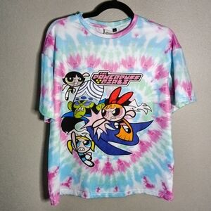SHEIN Vintage 2000s Cartoon Network Powerpuff Girls Tie Dye T-Shirt & Socks Set
